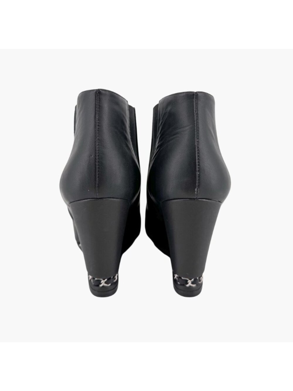 Chanel CC Black Leather Pointed Chain Wedge Ankle Boot Bootie Size 39.5 US 8.5-9 - Picture 7 of 16